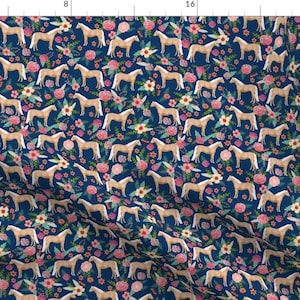 Horse Fabric - Palomino Horse Florals Horses Navy By Petfriendly - Girls Equestrian Horses Pony Cotton Fabric by the Yard with Spoonflower
