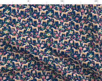 Horse Fabric - Palomino Horse Florals Horses Navy By Petfriendly - Girls Equestrian Horses Pony Cotton Fabric by the Yard with Spoonflower