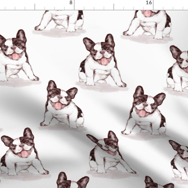 Happy French Bulldog Fabric - Happy French Bulldog By Eclectic House - Watercolor Bulldog Cotton Fabric By The Yard With Spoonflower