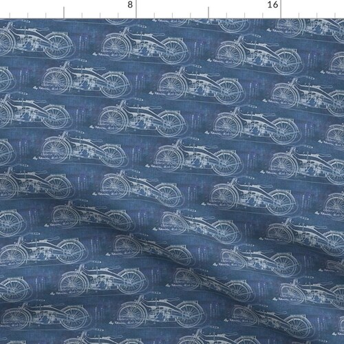 Motorcycle Fabric Vintage Motorcycle on Blue by Stofftoy - Etsy