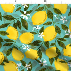 Lemons Yellow Citrus Fruits Fabric - Zesty Lemonade By Cynthiafrenette - Lemons Citrus Trees Cotton Fabric By The Yard With Spoonflower