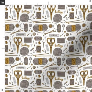 Knitting Print Fabric - Vintage Knitting By Magicforestory - Knitting Materials Illustration Cotton Fabric By The Yard With Spoonflower image 3