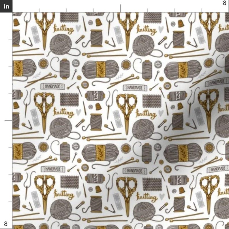Knitting Print Fabric - Vintage Knitting By Magicforestory - Knitting Materials Illustration Cotton Fabric By The Yard With Spoonflower image 3