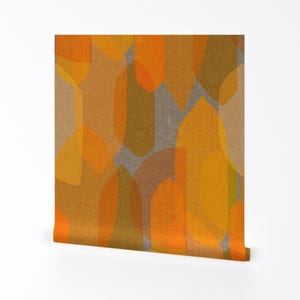 Orange Gray Mod Removable Peel and Stick Wallpaper - Mid Century Modern Retro 1960s - Wall Art Wall Decor - Mid Century Blocks by ceciliamok