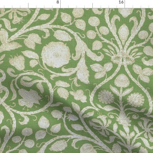 Green Damask Fabric - Provence In Green by willowlanetextiles - French Floral Green Decorative Fabric by the Yard by Spoonflower