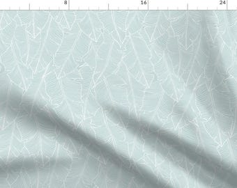 Mint Banana Leaves Fabric - Banana Leaves Line Art Light Blue By Daniteal - Aqua Modern Botanical Cotton Fabric By The Yard With Spoonflower