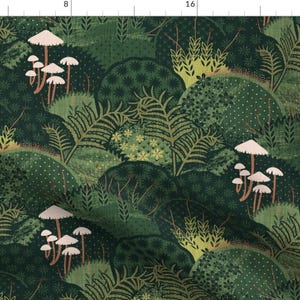 Woodland Ferns Fabric - Mossy Seat by appleyards - Forest Green Moss Patchwork Mushrooms Fabric by the Yard by Spoonflower