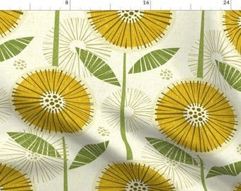 Floral Fabric - Sunny Flowers By Studioxtine - Floral Mid Century Retro Vintage Sunflower Jumbo Cotton Fabric By The Yard With Spoonflower