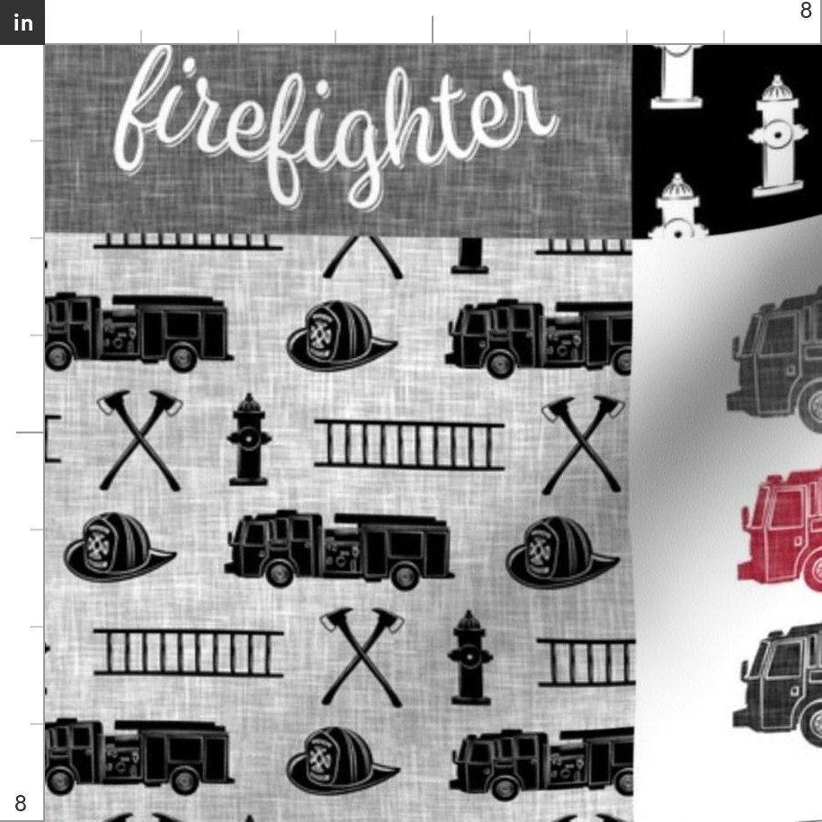 Firefighter Quilt Panel Fabric Wholecloth Red and Black Etsy