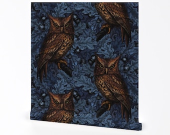 Gothic Removable Peel and Stick Wallpaper - Dark Academia Maximalist  - Wall Art Wall Decor - Owls In The Oak Tree by katerina_kirilova