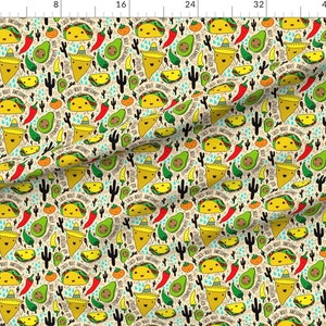 Tacos Burritos Fabric Kawaii Fiesta By Elliottdesignfactory Kawaii Mexican Food Party Decor Cotton Fabric By The Yard With Spoonflower image 3