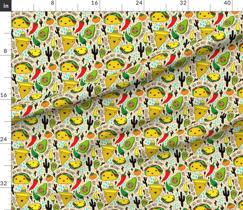 Tacos Burritos Fabric Kawaii Fiesta By Elliottdesignfactory Kawaii Mexican Food Party Decor Cotton Fabric By The Yard With Spoonflower image 3