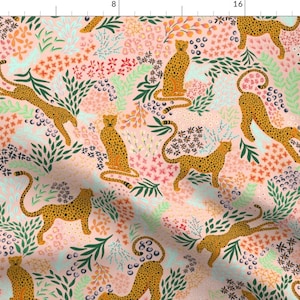 Modern Tropical Fabric - Floral Cheetah On Pink By Oneandonlypaper - Animal print Floral Jungle Cotton Fabric By The Yard With Spoonflower