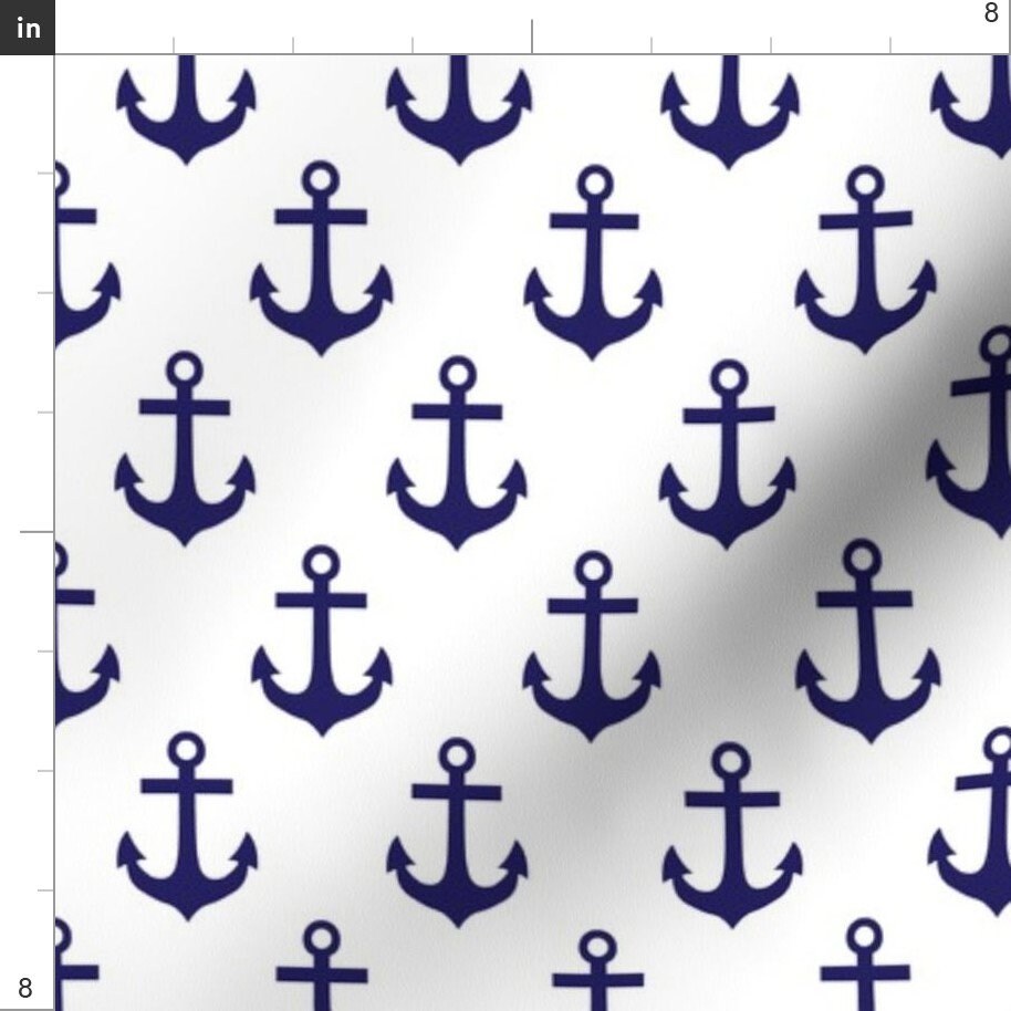 Anchor Fabric Blue on White Nautical Sailing Ocean Anchors Etsy