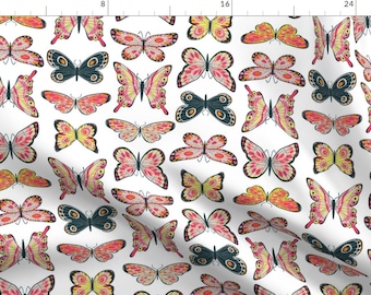 Butterfly Fabric - Painted Butterflies By Cjldesigns - Butterfly Insect Pink  Wings Cotton Fabric By The Yard With Spoonflower