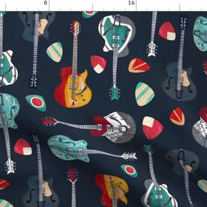 Electric Guitar Rockstar Fabric - Rockabilly Rock By Gingerlique - Guitar Black Rock Music Cotton Fabric By The Yard With Spoonflower