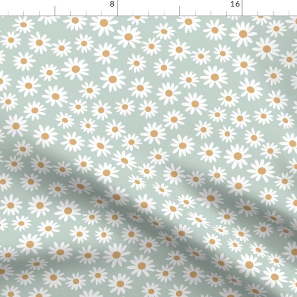 Pastel Daisy Fabric - Daisies Spring Earthy Sage By Charlottewinter - Light Green Mustard Gold Cotton Fabric by the Yard with Spoonflower