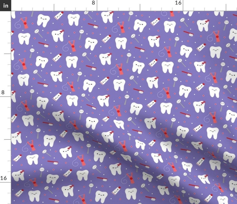 Tooth Fabric Happy Teeth Friends Purple by Clayvision Etsy