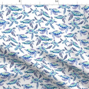 Turtles Watercolor Purple Green Fabric - Turtles In Aqua And Blue By Gingerlique - Turtles Cotton Fabric By The Yard With Spoonflower