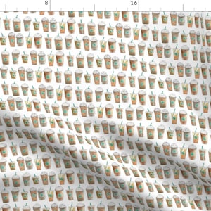 Coffee Drinks Fabric - Coffee Cup Line Up In White Cream By Yesterdaycollection - Coffee Cotton Fabric By The Yard With Spoonflower