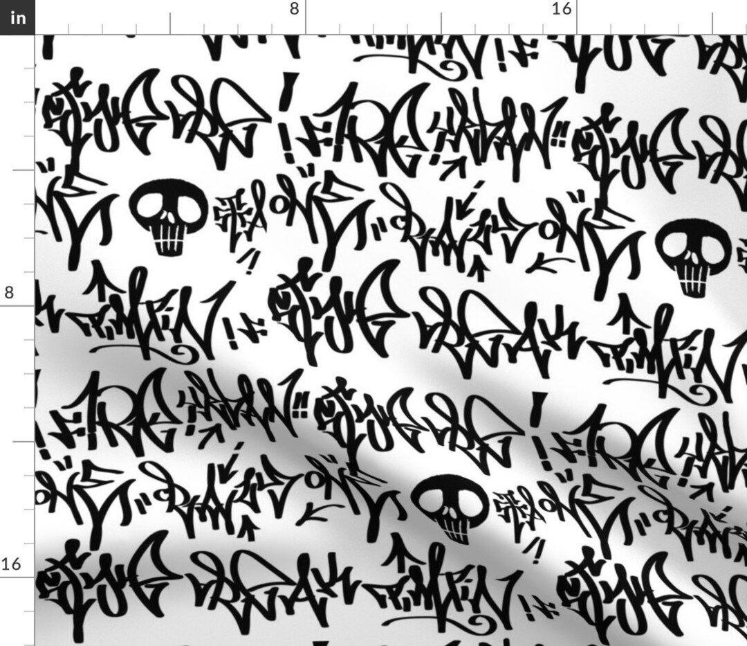 Graffiti Fabric Urban Scrawl Black on White Scribble Art Etsy