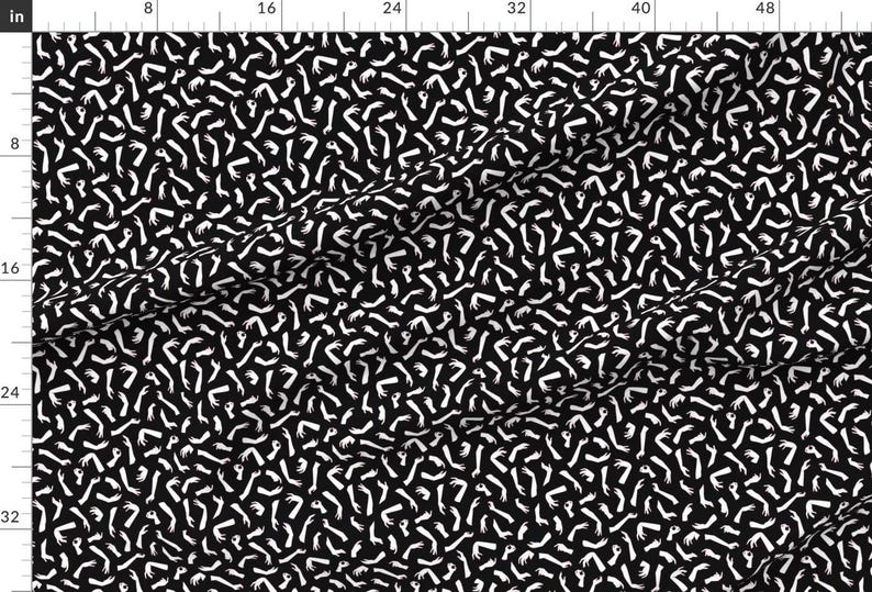 Hand Print Fabric - Hand Print On Black By Dearchickie - Hands Arm Gestures Body Black and White Cotton Fabric By The Yard With Spoonflower image 2