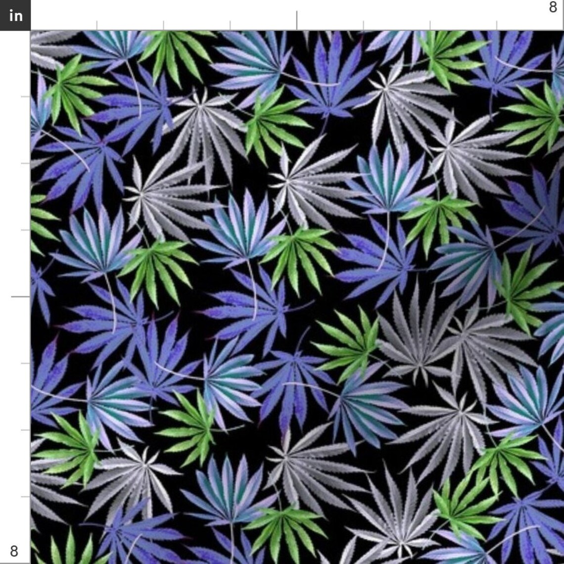 Purple and Gray Marijuana Fabric 420 Blue Fling by Camomoto Etsy
