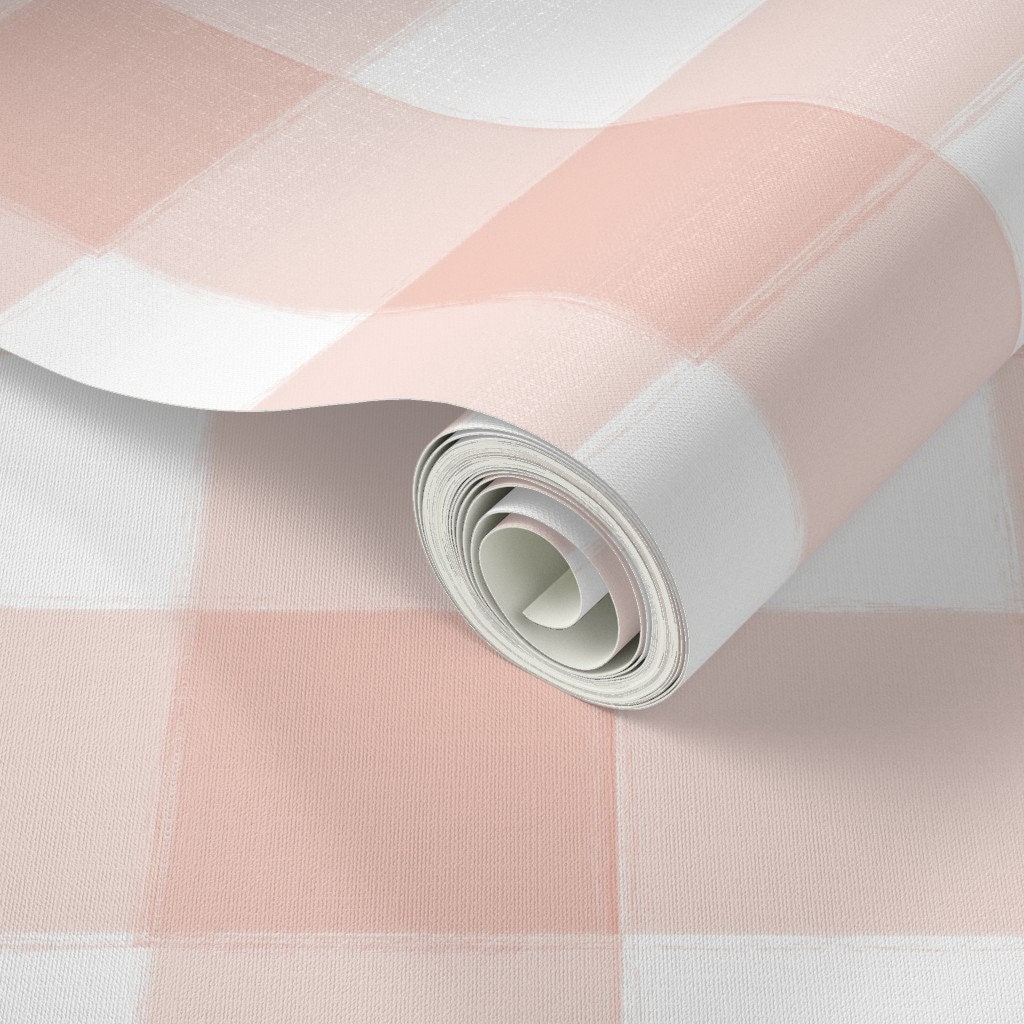 Blush Pink Check Wallpaper Large Pink Buffalo Check Gingham - Etsy