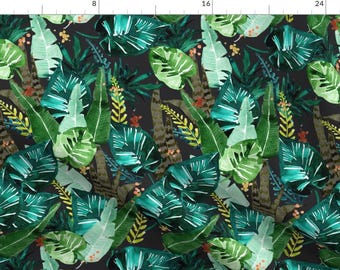 Tropical Green Palm Fronds Fabric - Tropical-Dark-Without Flowers By Crystal Walen - Tropical Cotton Fabric By The Yard With Spoonflower