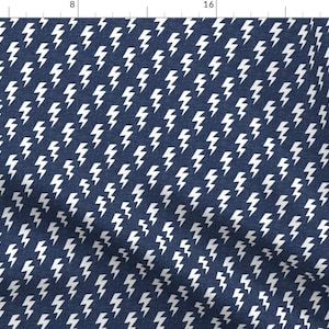 Electricity Fabric - Lightning Bolt by scarlet_soleil - Lightning White Blue Navy Small Scale Energy Fabric by the Yard by Spoonflower