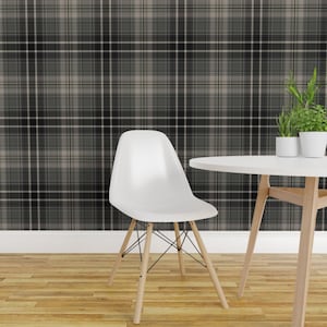 Dark Neutral Plaid Peel and Stick Wallpaper - Large Scale Masculine - Removable Wall Decor Art - Grey And Black Plaid by northern_whimsy