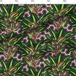 Peacock Plant Fabric - Palm On Polygon White Purple Gold By Wickedrefined - Peacock Plant Green Cotton Fabric By The Yard With Spoonflower image 2