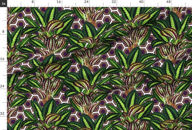 Peacock Plant Fabric - Palm On Polygon White Purple Gold By Wickedrefined - Peacock Plant Green Cotton Fabric By The Yard With Spoonflower image 2