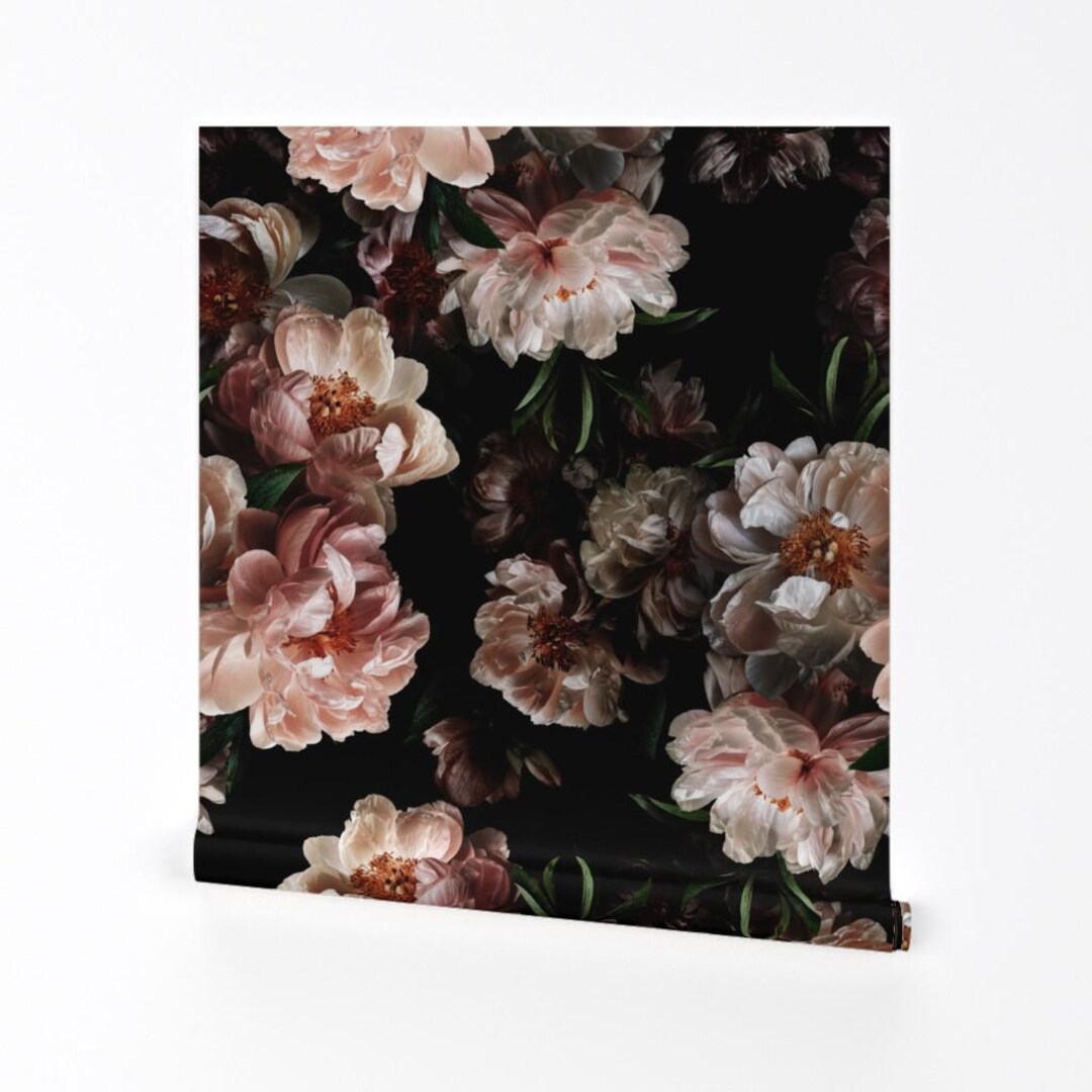 Dramatic Dark Peony Removable Peel and Stick Wallpaper - Moody Floral ...