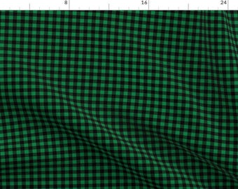 Christmas Plaid Fabric - Buffalo Plaid Green Christmas Checked By Charlottewinter - Green Black Cotton Fabric By The Yard With Spoonflower