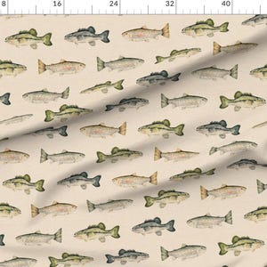 Cabincore Fabric - Lake Fish Large by cateandrainn - Rustic Camping Fisherman Cabin Decor Lake House Cabin Fabric by the Yard by Spoonflower bild 2