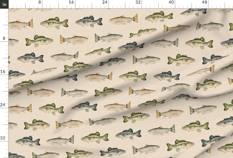 Cabincore Fabric - Lake Fish Large by cateandrainn - Rustic Camping Fisherman Cabin Decor Lake House Cabin Fabric by the Yard by Spoonflower bild 2