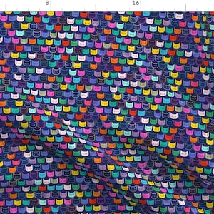 Cats Fabric - Rainbow Cats By Patricia Lima - Navy Rainbow Kids Kitten Feline Pet Geometric Decor Cotton Fabric By The Yard With Spoonflower