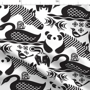 Black White Modern Animal Fabric - The Magpie And The White Monarch By Sammyk - B W Cotton Fabric By The Yard With Spoonflower