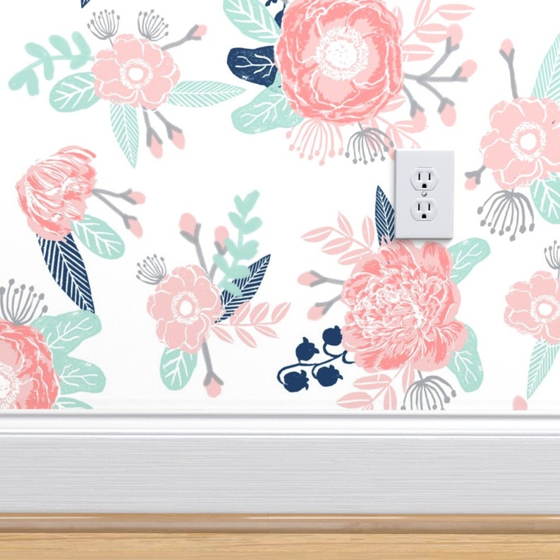 Florals Wallpaper Flower Baby Girl Nursery Cute By Etsy