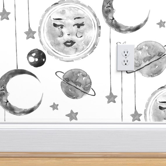 Moon Wallpaper Sun Moon Planet In Black And White By Etsy Moon Wallpaper Sun Moon Planet In Black And White By Etsy