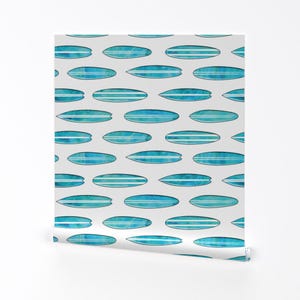 Papel tapiz de tabla de surf - Tabla de surf en acuarela azul de Littlearrowdesign - Rollo de papel tapiz autoadhesivo extraíble con impresión personalizada de Spoonflower