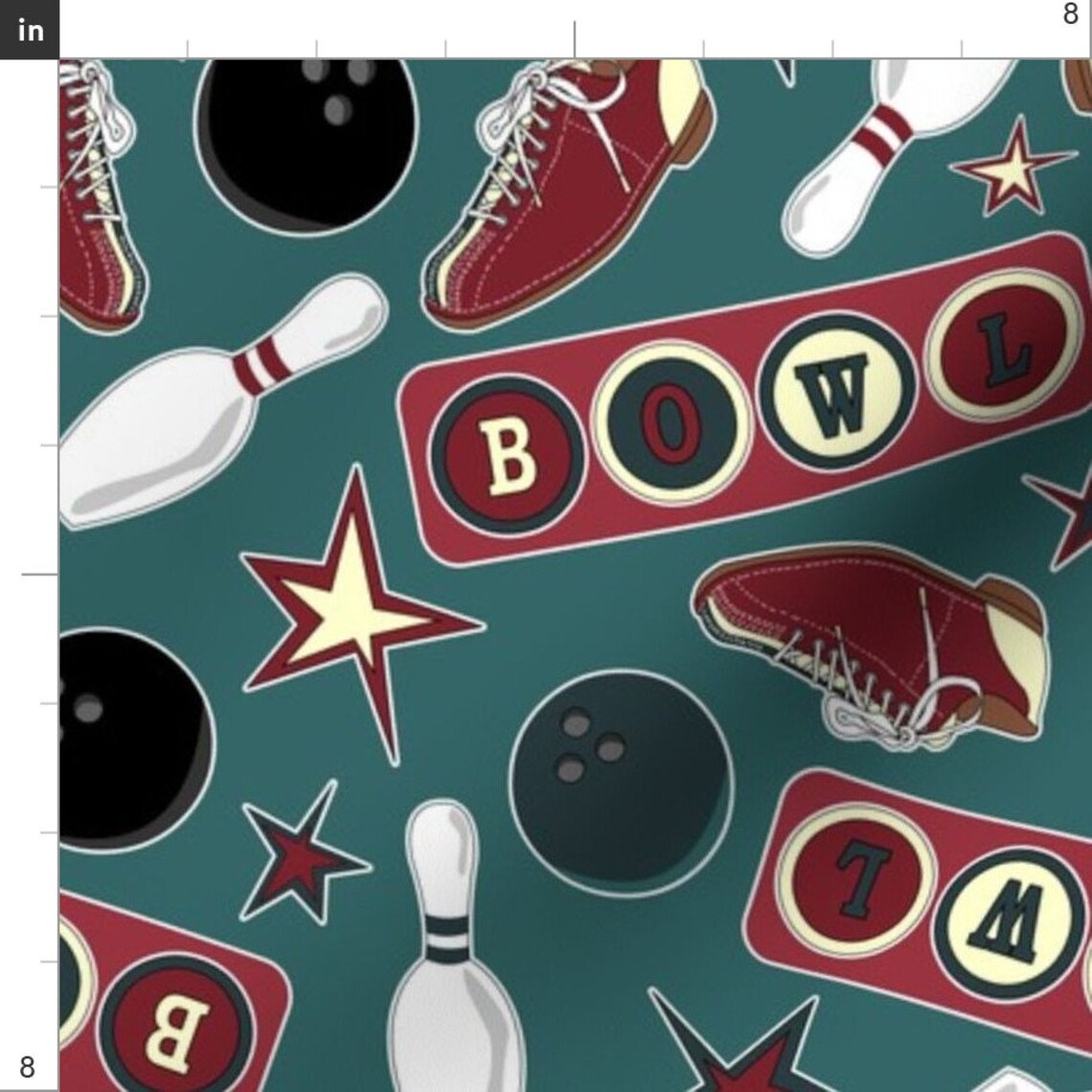 Bowling Fabric Retro Bowling By Jannasalak Bowling Ally Etsy