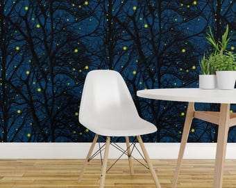 Firefly Wallpaper - Lights In Trees By Peacoquettedesigns - Firefly Custom Printed Removable Self Adhesive Wallpaper Roll by Spoonflower