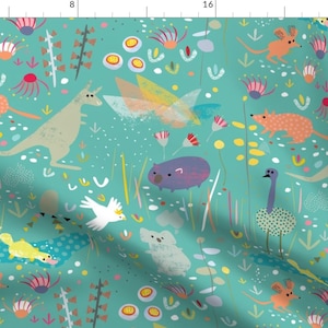 Australiana Blue Animals Fabric - Australian Animals Nursery By Mountvicandme - Australiana Cotton Fabric By The Yard With Spoonflower