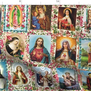 Catholic Saints Fabric - Catholic Saints And Images Collage By Anette Teixeira - Catholic Saints Cotton Fabric By The Yard With Spoonflower