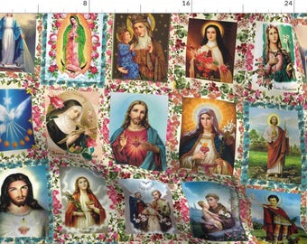 Catholic Saints Fabric - Catholic Saints And Images Collage By Anette Teixeira - Catholic Saints Cotton Fabric By The Yard With Spoonflower