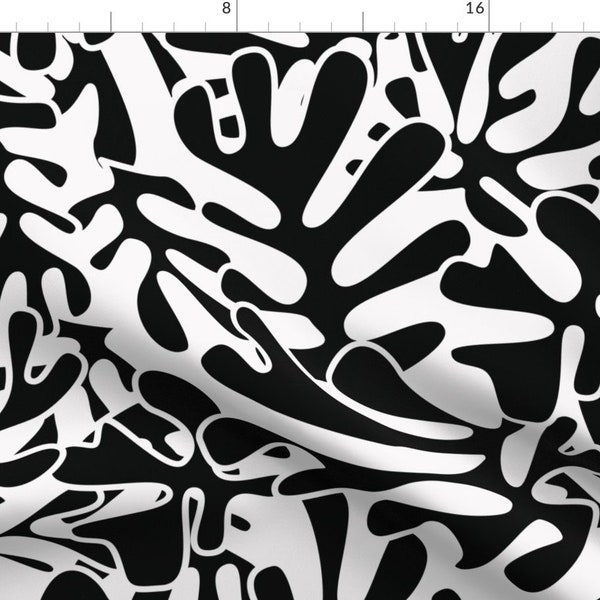 Monochrome Matisse Inspired Fabric - Matisse 7 By Bluelela - Black and White Abstract Palm Fronds Cotton Fabric By The Yard With Spoonflower