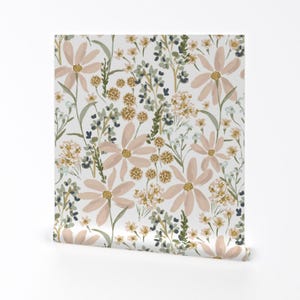 Papier peint à fleurs - Daisy Dream-Jumbo par Indybloomdesign - Rouleau de papier peint auto-adhésif amovible rose vert blush doux printemps par Spoonflower