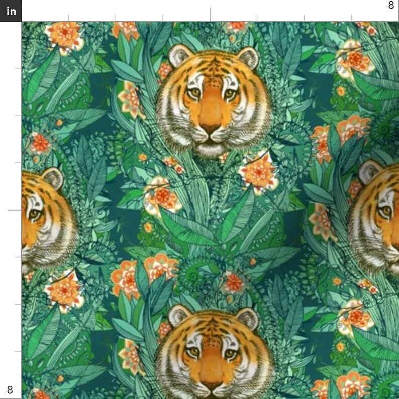 Green Tropical Print Tigers Fabric Tiger Tangle in Color | Etsy